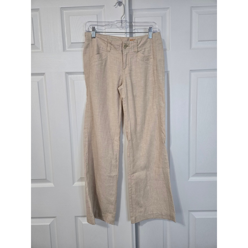 Pilcro and the Letterpress Beige Linen Wide Leg Trousers Pants No 02P Womens 2P
